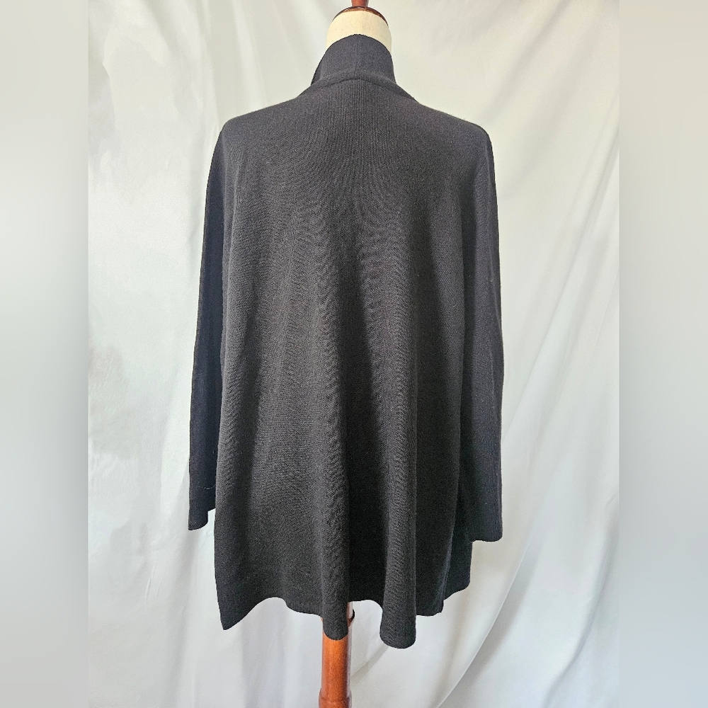 CATHERINES Black Cardigan w/ Black & Grey Open Front Drape - Picture 3 of 4